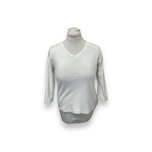 Kim Rogers Women’s 3/4 Sleeve V Neck Cotton Tee White size L